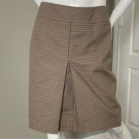 Ann Taylor Factory Lined Tan Houndstooth Skirt Women’s Sz 8 - Picture 1 of 9